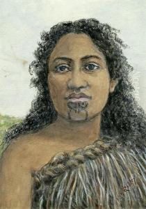 A Tattooed Maori Girl And The Chief Te Manawa by Horatio Gordon Robley