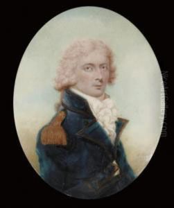 A Naval Officer, In Blue Coat With Gold Lace And Epaulette, Powdered Hair by Sampson Towgood Roche
