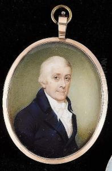 A Gentleman, Wearing Blue Coat, White Waistcoat, Frilled Chemise And Tied Cravat. - view 1