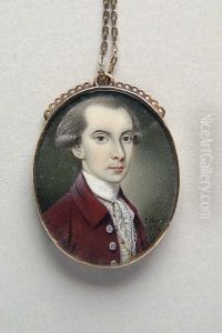 A Young Gentleman With Powdered Hair, Red Coat, Striped Waistcoat And White Shirt With Lace Cravat by Sampson Towgood Roche