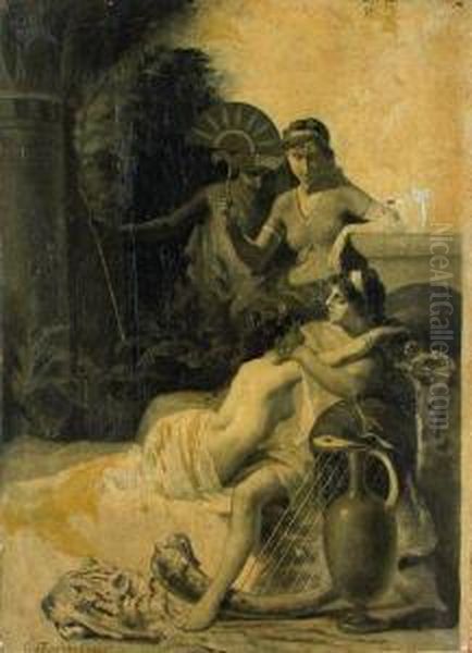Couple Alangui Sur Une Peau De Fauve Pres D'une Harpe - view 1