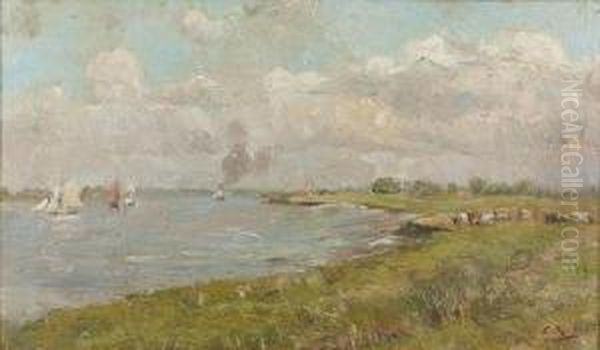 Sommerliche Uferpartie Mit Segelbooten. - view 1