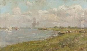 Sommerliche Uferpartie Mit Segelbooten. Sommerliche Uferpartie Mit Segelbooten.