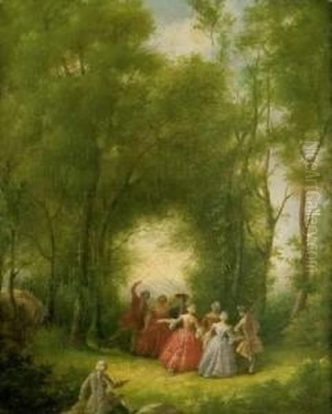 Personnages Dans Un Parc Dans Le Gout De Watteau - view 1