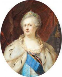 A Fine Portrait Miniature Of Catherine The Great After The 1793 Original By Johann Baptist Lampi by Alois Gustav Rockstuhl
