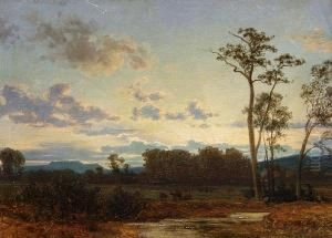 A River Landscape At Sunset by Carl Gustav Rodde
