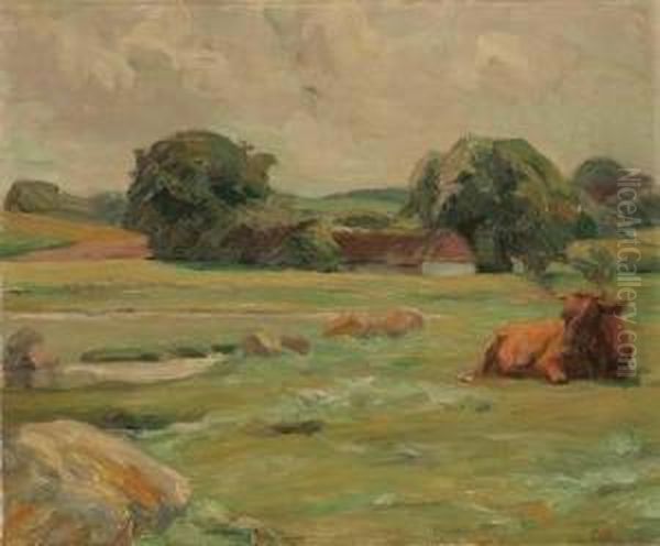 Cow Resting In Pastoral Landscape-1923 - view 1