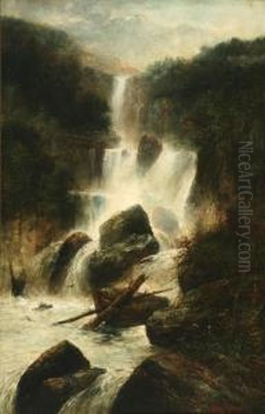 Mountain Landscape With Waterfall - view 1