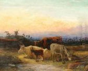 Cattle And Donkeys At Sunset by Robert Henry Roe