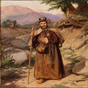 An Italian Monk Hiking In The Mountains by Jorgen Roed