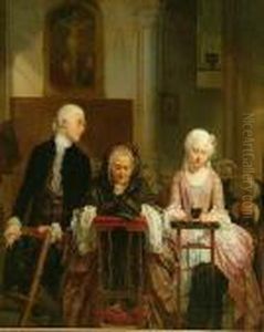 Lovers In A Church Interior by Jean Alphonse Roehn