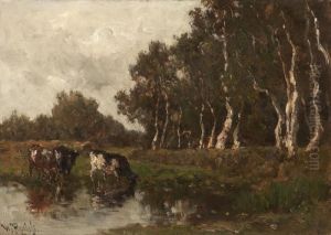 Landschaft Mit Kuhen An Einem Teich by Willem Roelofs