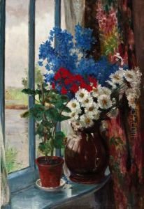 Bloemen En Kamerplant In Vensterbank