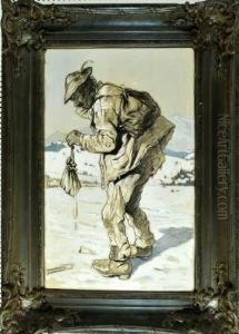 Der Landstreicher Hebt Seinen Heruntergefallenen Beutel Auf by August Roeseler