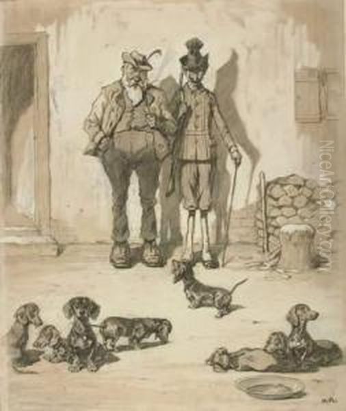 Hofszene Mit Jagern Und Hunden - view 1