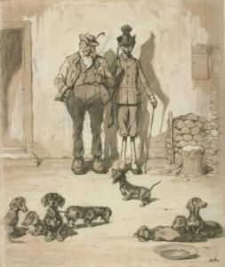 Hofszene Mit Jagern Und Hunden by August Roeseler