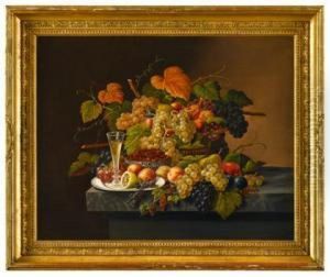 Abundant Still Life With Fruit And Glass Of Wine by Severin Roesen