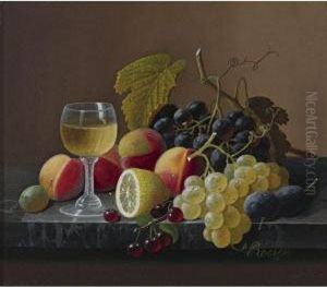 Still Life Of Fruit With Lemon by Severin Roesen