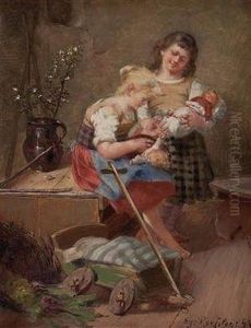 Zwei Madchen Mit Puppen by Georg Roessler