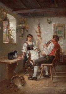 Die Hubsche Bauerin In Der Stube by Georg Roessler