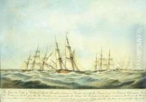 His Grace The Duke Of Portland's Yacht Pantaloon Beating To Windward With The Frigates &c. Of Sir Edward Codrington's Fleet by J. Rogers