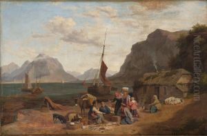 Kustlandskap Med Rastande Sallskap Vid Bat by Phillip Hutchins Rogers