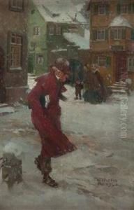 Sturmischer Winterabend In Der Munchner Innenstadt Mit Figurenstaffage