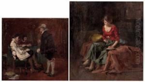 Junge Frau Mit Buch Am Sofa Sitzend by Wilhelm Ii Rogge