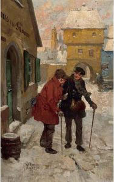 Travellers In A Snow Covered Town - view 1