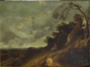Promeneuse Contemplant Le Paysage Panneaude Chene by Roelandt Roghman