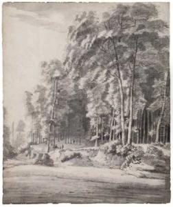 Forest Landscape With Figures Among Tall Trees by Roelandt Roghman
