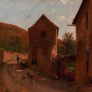Southern Landscape With A Pair Of Houses Near A Road