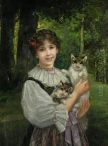 Junges Madchen Mit Zwei Katzen by Carl Rohling