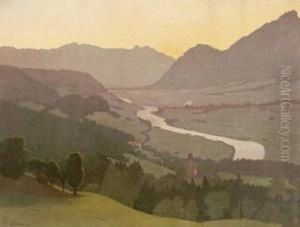 Dorfstrasse Mit Burgruine Und Reiter by Wilhelm Heinrich Rohmeyer