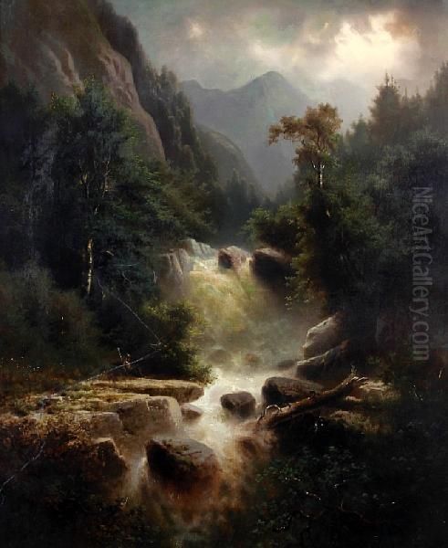 Waterfall In A Mountain Landscape With Figurebefore - view 1