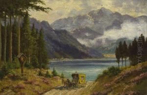 Postkutsche Vor Gebirgssee by Karl Rohrhirsch