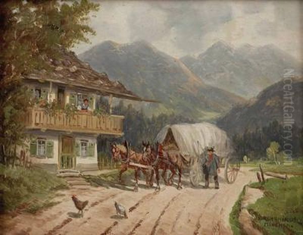 Pferdefuhrwerk Vor Bayrischem Gehoft - view 1