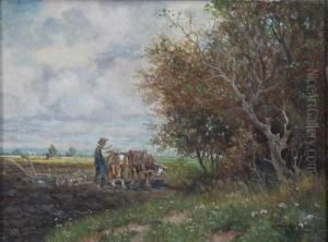 Bauer Mit Pflug Und Ochsengespann Auf Dem Acker by Karl Rohrhirsch