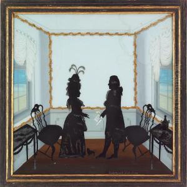 Louis Xvi Interior With A Couple And Their Little Dog In Silhouette - view 1