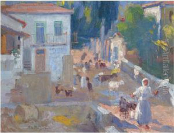 A Sunny Village Road - view 1