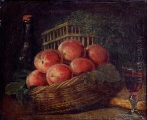 Nature Morte De Peches A La Bouteille Et Au Verre De Vin by Henri-Horace Roland de la Porte