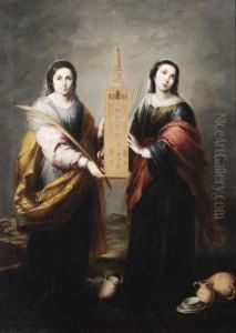 Coppia Di Sante Con Modellino Di Campanile