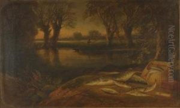 Still Life Of Fish And Creel On The Banks Of A River - view 1
