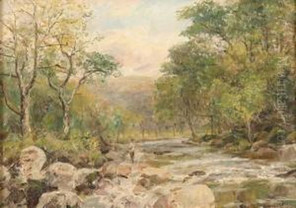Woodland Scene With Fisherman - view 1
