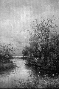 "flusslandschaft Im
Fruhling". Sign. Ol Auf Lwd. 49 X 32 Cm. Rahmen by H. J. Rollin