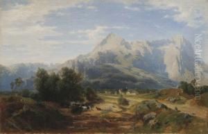 Veduta Di Garmish Parten Kirchen Con Il Massiccio Dello Zugsplitz - 1857