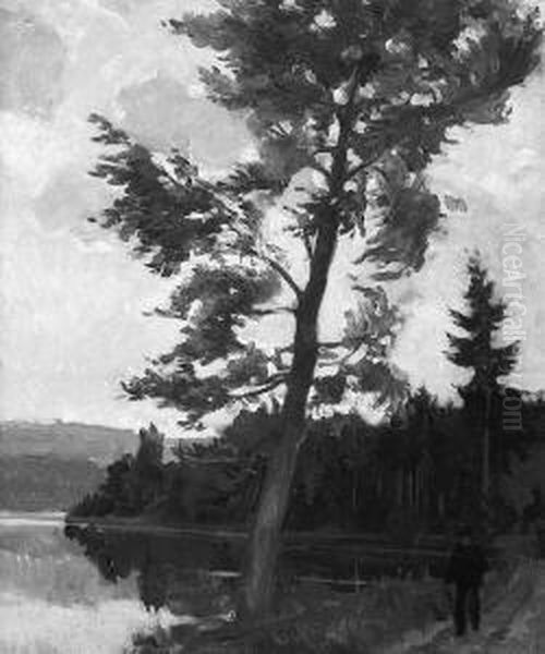 P. "jager Am Seeufer". Sign. Ol Auf Lwd. 59 X 49 Cm. Rahmen - view 1