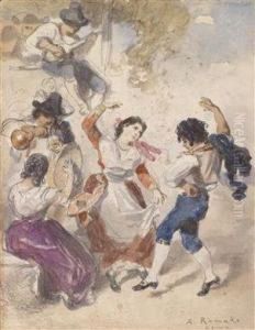 A Tarantella Dancer A Mandolin Player Mandolinenspieler by Anton Romako