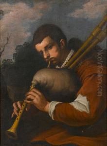 A Boy Playing The Bagpipes