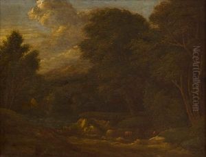Paesaggio Boschivo Con Pastori E Armenti by Ettore Romano